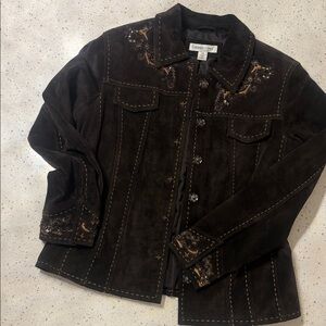 Coldwater Creek Dark Brown Embroidered Jean Jacket